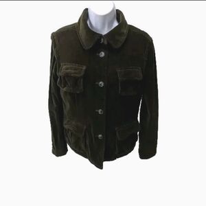 Ann Taylor Loft Velvet Coat Jacket Quilt Lined Green M 90s Y2K Steampunk